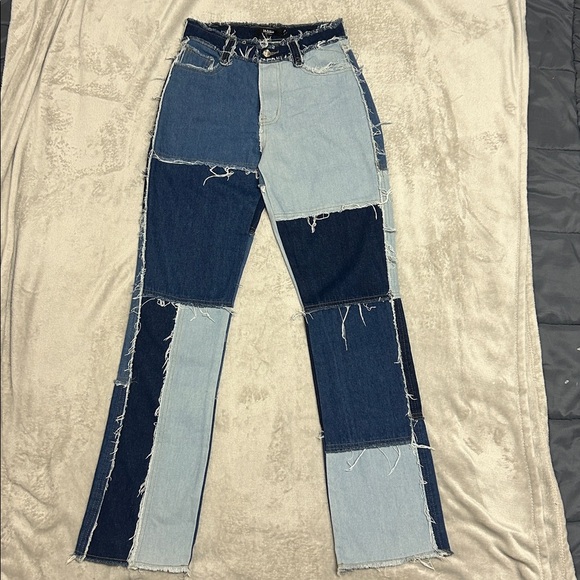 Jade Women's Patchwork Ankle Jeans - Dark and Light Blue - Picture 5 of 7